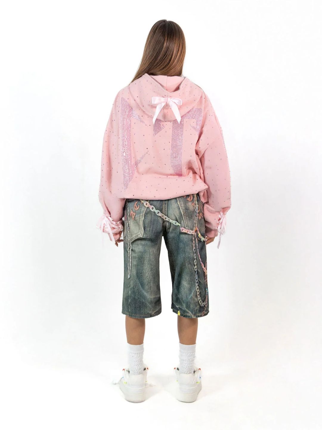 Pink Rhinestone Ribbon Hoodie